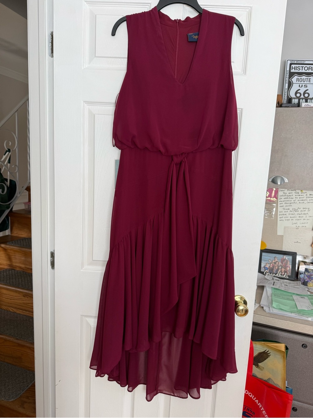 Just...Taylor Sleeveless V-Neck Wine Midi Dress with Tie Waist